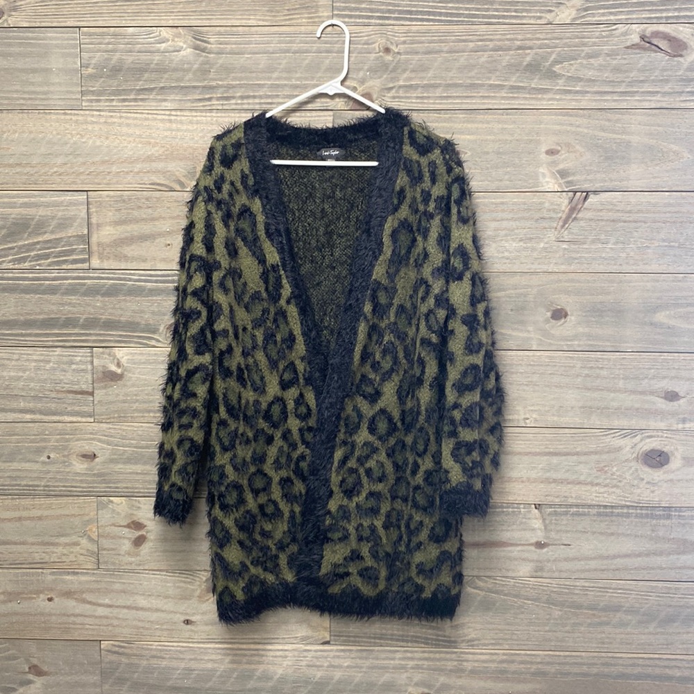 Lord & Taylor Knit Open Front Animal Cardgian Sweater Size X Large